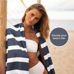 SummerSand Microfiber Beach Towel Extra Large (79 x 39.5 in) - Quick Dry, Sand Free - Compact and Lightweight for Travel - Recycled Materials - Travel Bag Incl - Oversized Pool Towel – Deep Blue