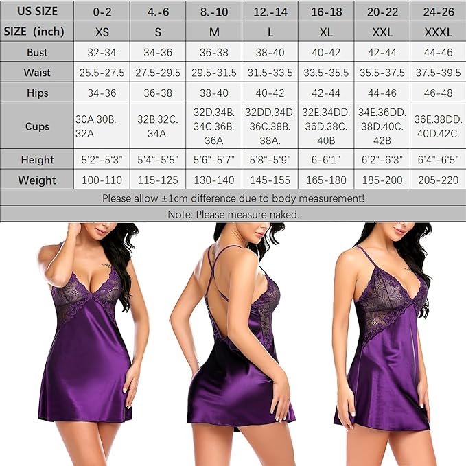 Avidlove Women Lingerie V Neck Sexy Nightwear Satin Sleepwear Lace Chemise Mini Babydoll Nightgown