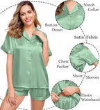 LecGee Womens Silk Satin Pajamas Short Sleeve Loungewear Two-Piece Sleepwear Button-Down Pj Set