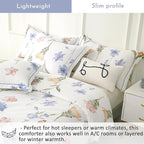 ALEISSEL Natural Cotton 3pcs Floral Comforter Sets King Size - White Comfoter with Blush,Blue & Beige Floral Prints, Neutural Refresh Lightweight Bedding Sets(King 104"×90")