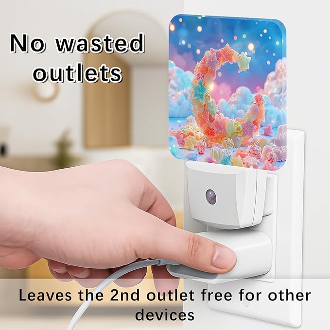 Crescent Moon Night Lights Plug Into Wall, Fanciful Playful Stars Clouds N/a Pastel Peach Led Night Lights Plug Into Wall Outlet for Bathroom Hallway Stairs Decor 2pcs