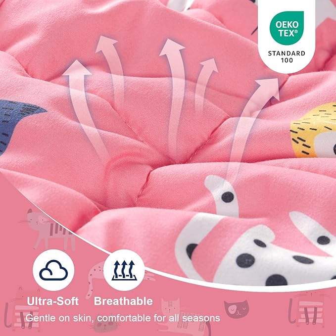 Kivik Cooling Weighted Blanket 5 Pounds, Breathable Small Weighted Blankets, Ultra Soft Heavy Throw for Relaxing & Sleeping, Machine Washable, 36 x 48 Inches, Cute Cat Printing, Pink