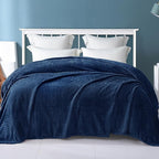 Exclusivo Mezcla Fleece King Size Blanket for Bed, 90x104 Inches Soft Cozy Jacquard Flannel Blankets, Lightweight Fuzzy Plush Warm for Women, Navy Blue
