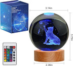 Cat Gifts for Cat Lovers for Women, Large 3D Night Light, Crystal Lamp 16 Color Changing with Remote Control for Bedroom Decor, Play with Butterfly