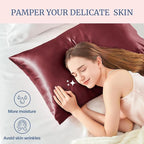 BEDELITE Satin Pillowcase for Hair and Skin, Super Soft and Cooling Similar to Silk Pillow Cases 2 Pack with Envelope Closure, Gift for Women Men(20"x30" Queen Size, Burgundy)