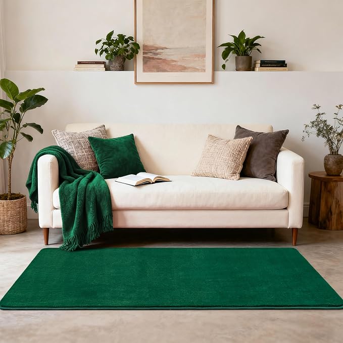 Andecor Shag Runner Rug for Bedroom Living Room, 2x6 Green Washable Fluffy Hallway Runner Area Rugs for Kitchen Boys Girls Kids Room Home Decorations Carpet