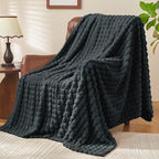 BEDELITE Charcoal Gray Throw Blanket Twin Size for Bed- Super Soft and Warm 3D Checkered Fluffy Fuzzy Fleece Blanket, Luxurious Plush Cozy Blanket for Room Decor for Spring and Summer, 60x80 inches