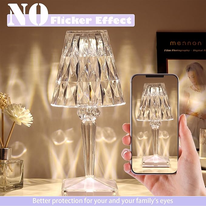 Crystal Table Lamp, 16 Color Changing Touch Crystal Rose Lamp with Remote, Rechargeable LED Diamond Romantic Night Light, Small Acrylic Cordless Table Lamp for Bedrooms Party Dinner Bar Decor Lights