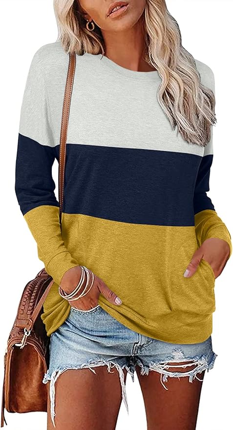 Magritta Women's Long Sleeve Leopard Color Block Tunic Comfy Crewneck T Shirt Tops Black XL