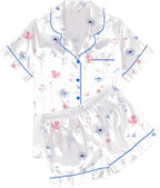 Ekouaer Womens Silk Satin Pajama Sets Soft Short Sleeve Button Down Sleepwear Top and Shorts 2 Piece Pjs Lounge Set
