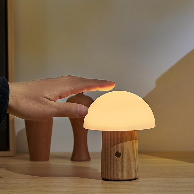 Gingko Mini Alice Mushroom Lamp - Natural Walnut Wood - Touch Control - 7 RGB Lights and Warm Light Mode