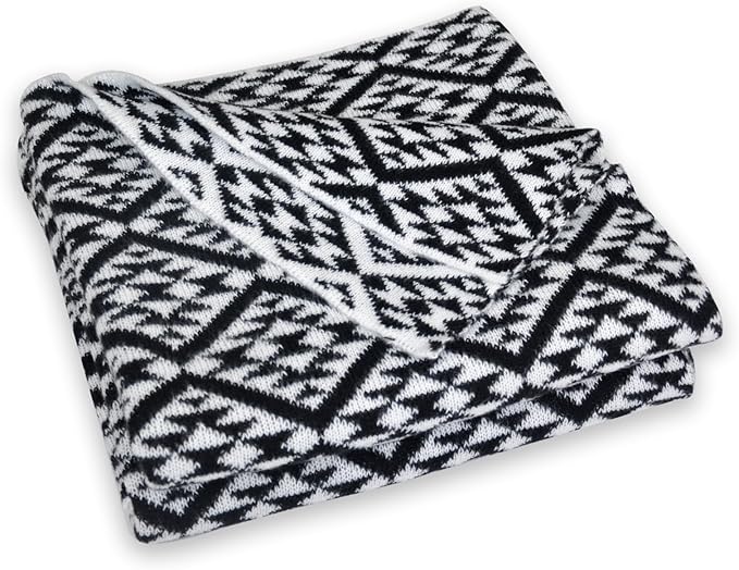 Nordic Style Black and White Stripes Throw Blanket for Couch,Soft Cozy Cable Knit Throw for Bed Sofa Chair Living Room,Lightweight Warm Maximalist Decor Christmas Blanket,50"x60"(cr-D01)