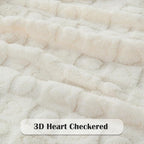 NEWCOSPLAY Super Soft Twin Blanket Ivory Premium Silky Flannel Fleece 3D Heart Checkered Lightweight Bed Blanket All Season Use (Ivory Heart, Twin(60"x80"))