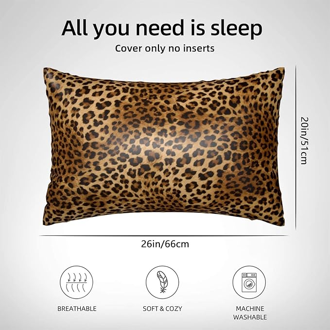 1 Pack Satin Pillowcase for Hair and Skin Abstract Brown Leopard Imitation Silk Pillowcase with Hidden Zipper Soft Breathable Smooth Cooling Pillow Cover Standard Size for Bedroom Sofa 20”x26”
