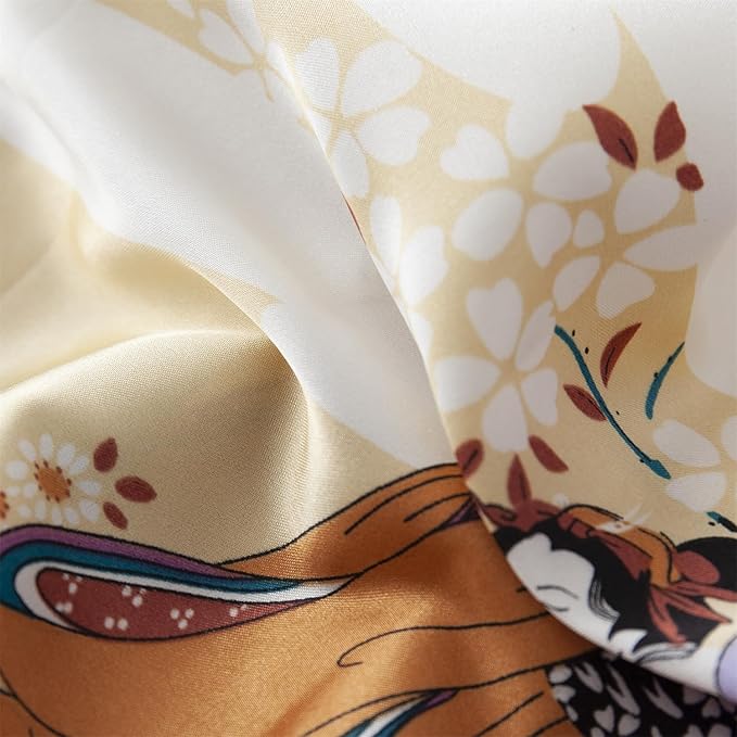 Valennia Women Long Silky Bathrobe Satin Kimono Robe Floral Printed Dressing Gown Sleepwear