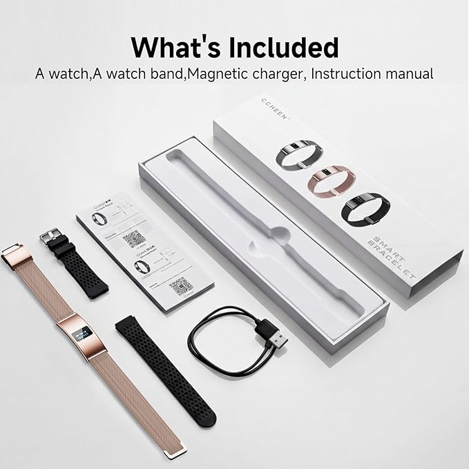 Smart Bracelet, Subscription-Free 24/7 Health Tracking, Heart Rate, SpO2, HRV & Sleep Tracker with IPX8 Waterproof, Wearable Activity & Fitness Tracker, 7-Day Battery, 2 Bands (Rose Gold)