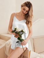 Ekouaer Silk Pajamas Set for Women Satin Camisole Sleepwear Lingerie V-Neck Cami Top and Shorts Pjs