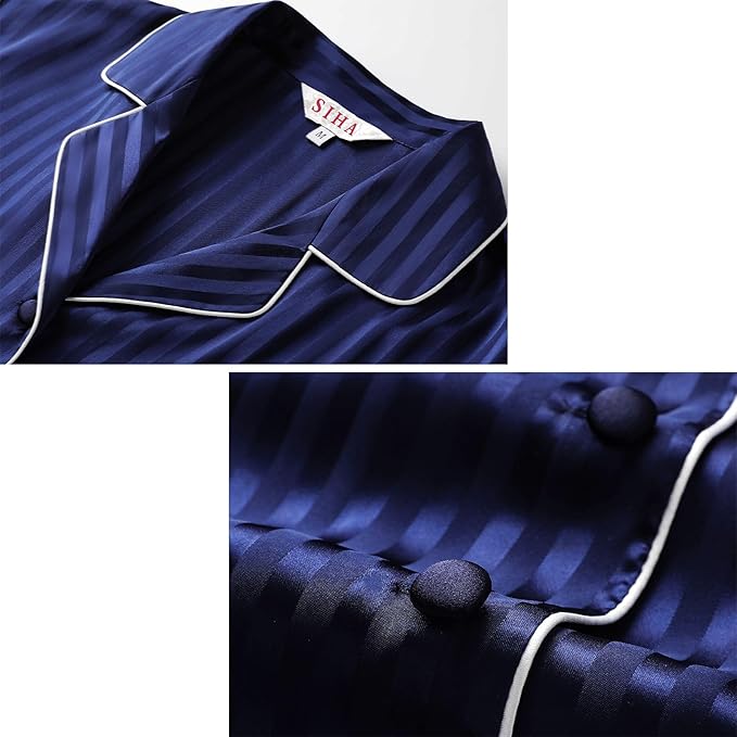 SIHA Satin Silk Pajamas for Women Pajama Set With Long Sleeve Button-Down Satin Pajamas Sleepwear XS-3XL