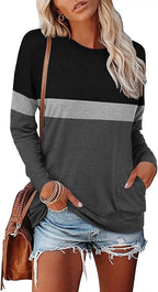 Magritta Women's Long Sleeve Leopard Color Block Tunic Comfy Crewneck T Shirt Tops Black XL