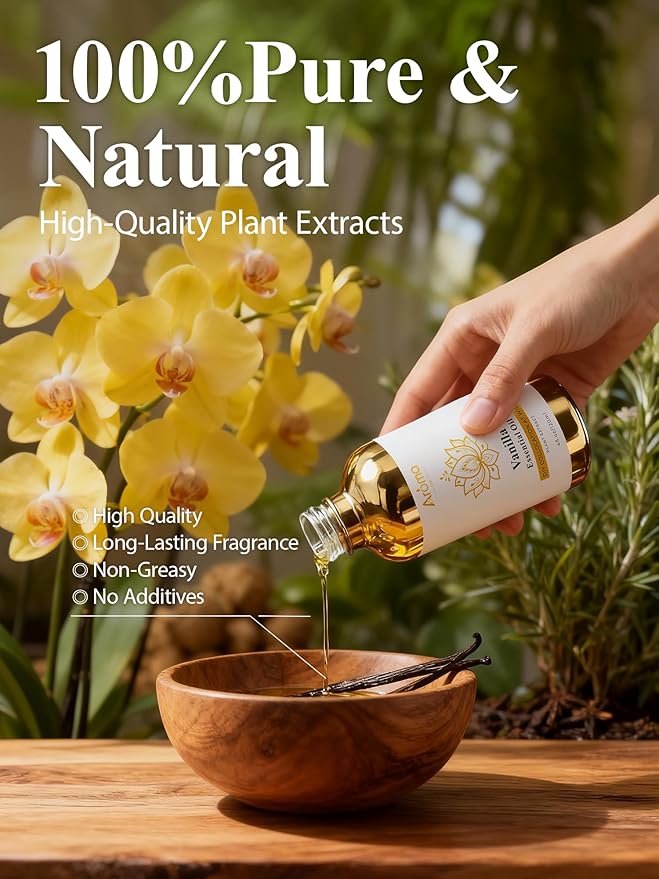 100% Pure Vanilla Essential Oil, 4 Fl Oz, Vanilla Oil for Diffusers, Home Fragrance & Aromatherapy, Essential Oils for Diffusers for Home & Skin & Home Care, Candle Scents for Candle Making