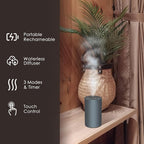 Waterless Essential Oil Diffuser, Battery Powered Mini Scent Air Machine, Aromatherapy Mist Diffuser for Home Room Car Office (Black Aluminum Alloy) (Grey)