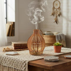 Copkim Essential Oil Diffuser Rattan Woven Boho Aroma Humidifier 80ml Ultrasonic Aromatherapy Diffuser with Timer and Waterless Auto-Off 2 Mist Modes Noiseless Warm Light for Home Office Bedroom