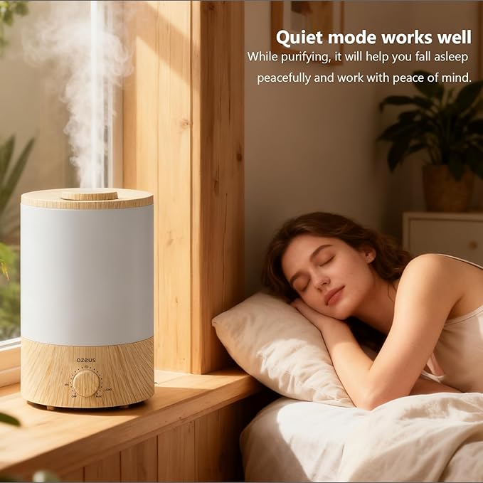 AZEUS 3.5L Ultrasonic Humidifier with 7-Colour Night Light, Aroma Diffuser Compatible Cool Mist Humidifier, Quiet & Adjustable for Bedroom, Nursery, Office