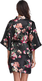 Women's Floral Satin Robes Bride Bridesmaid Getting Ready Robe Short Silky Kimono Sleepwear for Wedding Party