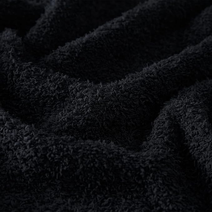 CYMULA Super Soft Knit Throw Blanket Twin Size Black-Lightweight Plush Fuzzy Fluffy Warm Cozy Blankets and Throws for Sofa Bed All Season Use, 60x80 inches