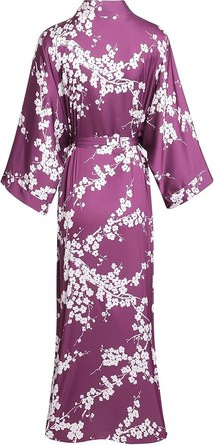 Aensso Long Soft Lightweight Silky Kimonos Robes for Women, Luxury Japanese Floral Womens Kimono Robe