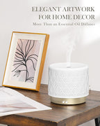 Essential Oil Diffuser -280ml Ceramic Diffuser for Large Room&Commercial Use, 2.4MHz Cool Mist Humidifier & Independent Decorative Light & Aromatherapy Diffuser, Pulse&Continuous Mist, Timer, Auto-Off