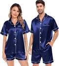 SWOMOG Satin Matching Pajamas Sets Couple Silk Button Down Nightwear Women & Men Short Sleeve Sleepwear 2 Pieces Loungewear