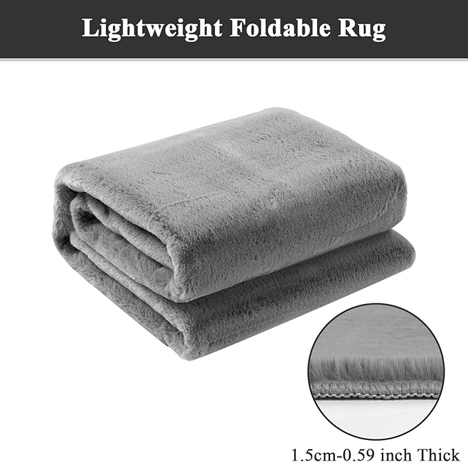 SHACOS Silky Soft Faux Rabbit Fur Area Rug 5'x7' Non Slip Washable Padded Throw Rugs Fluffy Cozy Indoor Modern Carpet for Living Room Bedroom Dining Room Kids Room Dorm Home Decor, Grey