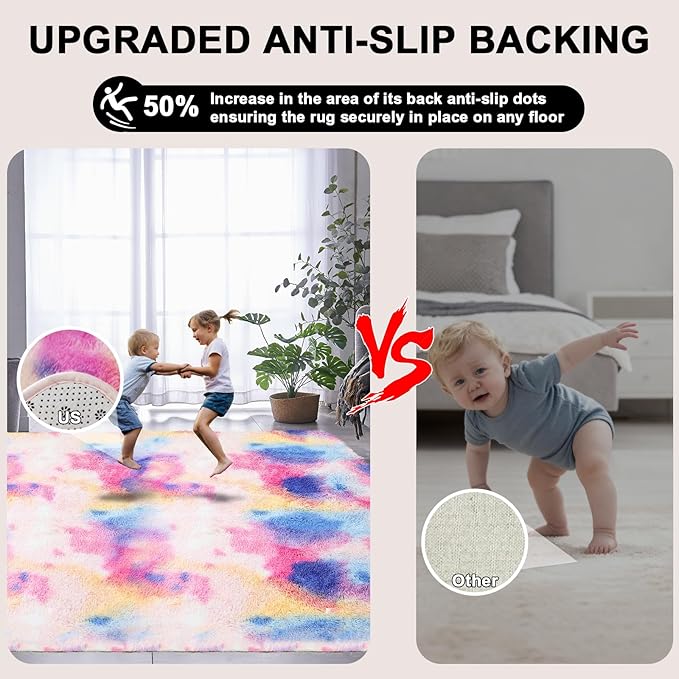 8x10 Feet Rainbow Unicorn Colorful Kids Rugs for Girls Bedroom, Large Fluffy Shag Area Rugs for Playroom, Classroom, Living Room Decor, Cute Fuzzy Kawaii Princess Plush Rug Carpet for Baby Toddler