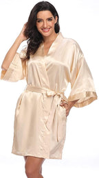Women's Satin Kimono Robe Wedding Getting Ready Silky Bathrobe Short Bridesmaid Dressing Gown