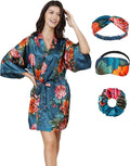 EPLAZA Silk Robes for Women Satin Robe Short Sexy Print Flower Kimono Loungewear Wedding Bridal Party