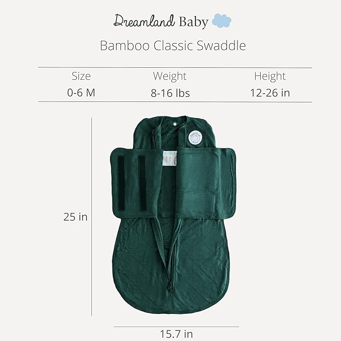 Dreamland Baby Viscose Swaddle Blanket (0-6 Months). 1.0 TOG Ultra Soft Swaddle Blanket w/Built in Band. 97% Viscose, 3% Spandex (Forest). Mom-Owned US Business, Premium Materials