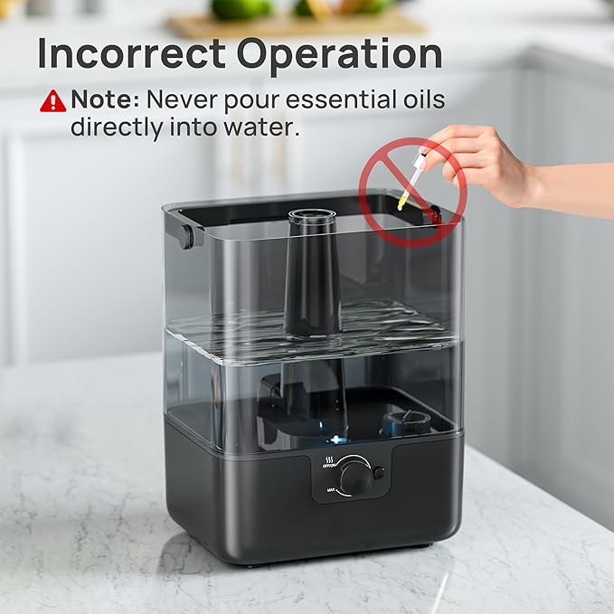 CHIVALZ Humidifiers for Bedroom Large Room Home, 6L Cool Mist Humidifier for Baby and Plant, Oil Diffuser, Top Fill Humidifier with Night Light, Quiet 26dB, Up to 50H, Black 1Pack