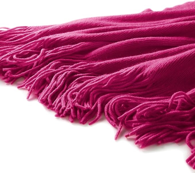 Homiest Decorative Knitted Throw with Fringe, Lightweight Acrylic Knit Blanket, Soft & Cozy Tassel for Couch Sofa Bed (Dark Pink, 50 x 60 Inch)