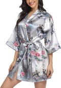Women's Floral Satin Robes Bride Bridesmaid Getting Ready Robe Short Silky Kimono Sleepwear for Wedding Party