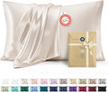 Bedsure King Size Satin Pillowcase Set of 2 - Beige Silky Pillow Cases for Hair and Skin with Envelope Closure, Similar to Silk Pillow Cases, Gifts for Women Men, 20x36 Inches, 2pcs
