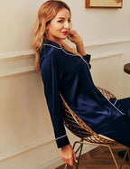 SIHA Satin Silk Pajamas for Women Pajama Set With Long Sleeve Button-Down Satin Pajamas Sleepwear XS-3XL