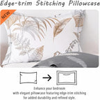 ALEISSEL Natural Cotton 3pcs Floral Comforter Sets King Size-Gray Comforter with Luxurious Brown Branches and Taupe & Gray Leaves on White, Reversible Lightweight Bedding Sets(King 104"×90")