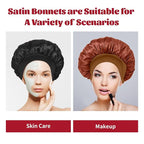 ZHENSILK 2Pcs Silk Bonnet for Sleeping, Satin Hair Bonnets, Soft Elastic Band Silk Sleep Cap, Hair Wrap for Women (Color-H Black+Brown)