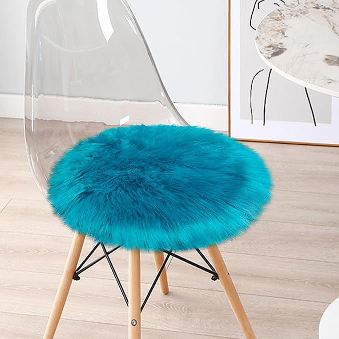 2ft Small Round Blue Rug,Thick Furry Fluffy Carpet for Teen,Sheepskin Fur Shaggy Circular Rug for Indoor Bedroom Room Living Room Nursery Decor Chair