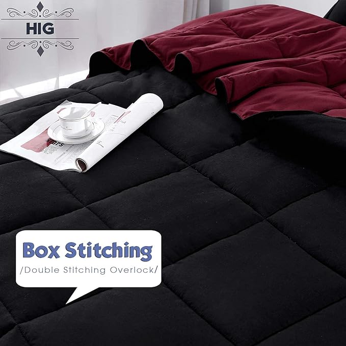 HIG 3pc Down Alternative Comforter Set - All Season Reversible Comforter with Two Shams - Quilted Duvet Insert with Corner Tabs - Box Stitched - Super Soft, Fluffy (King/Cal King, Black)