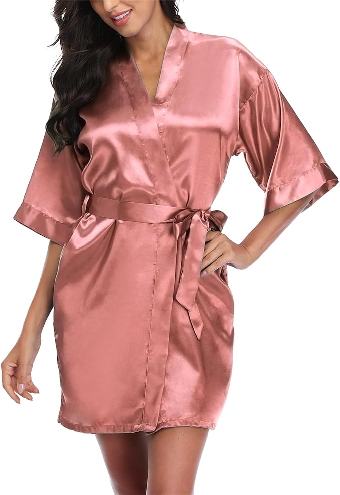 Giova Women's Satin Robe Bride & Bridesmaid Wedding Party Bathrobe Short Kimono Gown