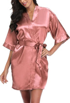 Giova Women's Satin Robe Bride & Bridesmaid Wedding Party Bathrobe Short Kimono Gown