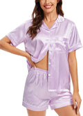 SWOMOG Womens Silk Satin Pajamas Set Short Sleeve Sleepwear Button Down Top and Shorts Loungewear 2 Piece Pjs Set XS-3XL