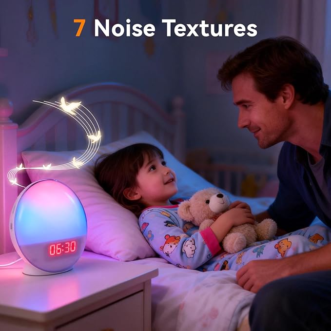 Sunrise Alarm Clock with App Control for Heavy Sleepers, Bedroom, Wake Up Light with Sunrise&Sunset Simulation, White Noise Sound Machine with 11 Colors Night Lights, Dual Alarms, FM Radio